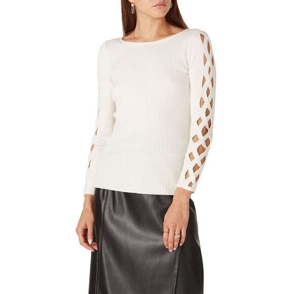 Ramy Brook XS Kimila Pullover Sweater Lattice Criss-Cross Arm Cashmere Blend Red - Picture 12 of 13